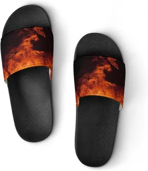 Home Slides Shower Sandals,Dancing Fire Print Open Toe Slippers,Summer Beach Slides,Non-Slip Shower Shoes for Indoor And Outdoor
