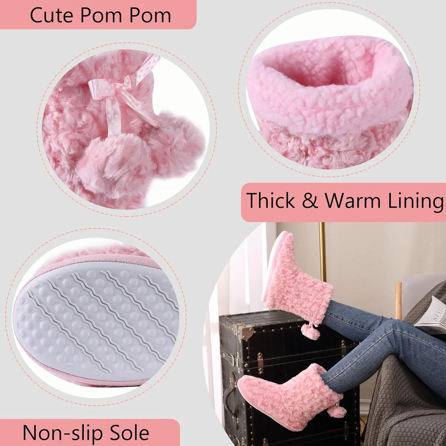 Home Slipper Women's Soft Fleece Plush Warm Indoor House Slipper Boots Shoes