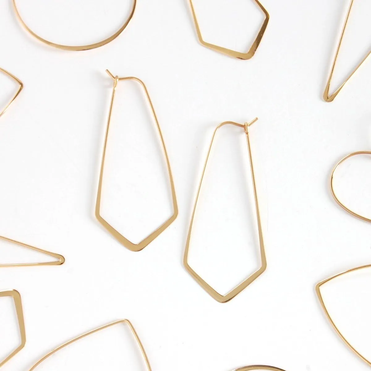 Humble Chic Geometric Chevron Threader Hoop Earrings - Lightweight Cutout Thin Wire Drop Dangles, 18K Yellow - 2 inch