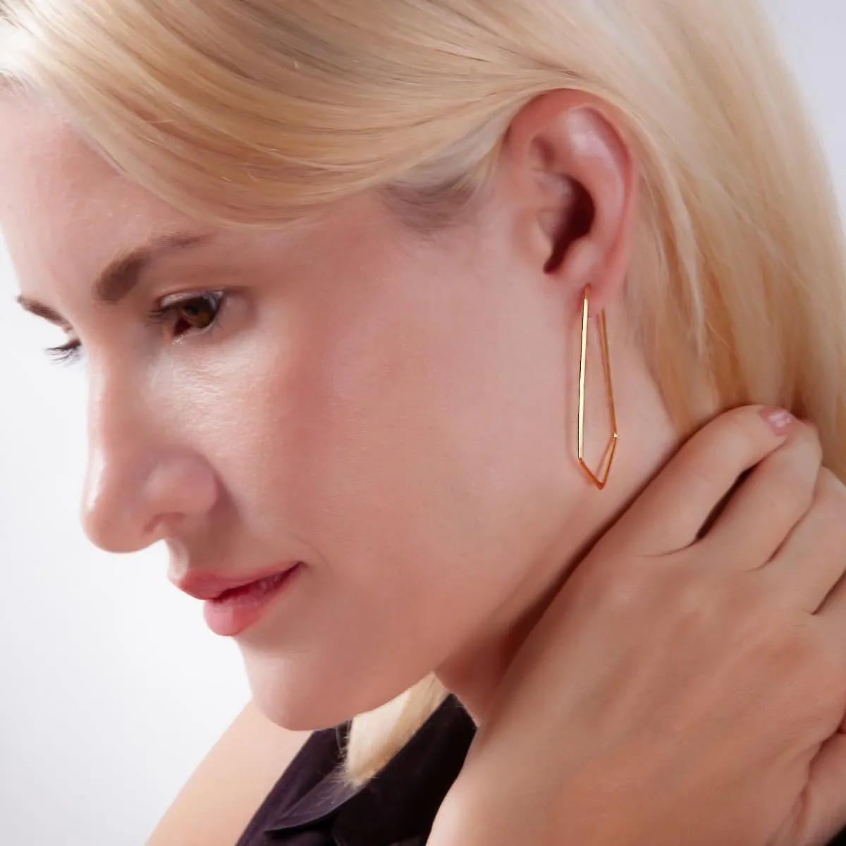 Humble Chic Geometric Chevron Threader Hoop Earrings - Lightweight Cutout Thin Wire Drop Dangles, 18K Yellow - 2 inch