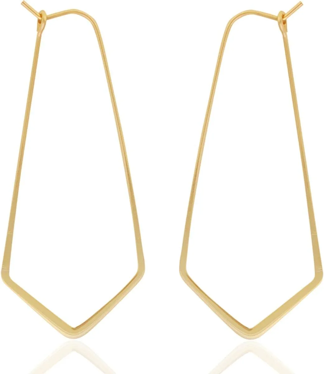 Humble Chic Geometric Chevron Threader Hoop Earrings - Lightweight Cutout Thin Wire Drop Dangles, 18K Yellow - 2 inch