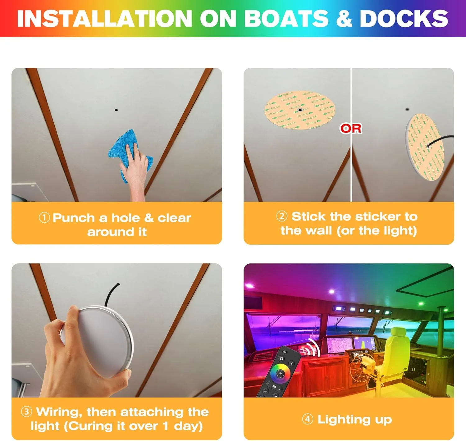 HUSUKU GT6-2 LED Marine Courtesy Lights, Boat Interior Light IP65 Boat Dome Light 4.5 Inch 12V 10W 1000LM Metal Body, Wireless Grouping and Control Auto Sync Color Ceiling Light for Yacht Deck Transom