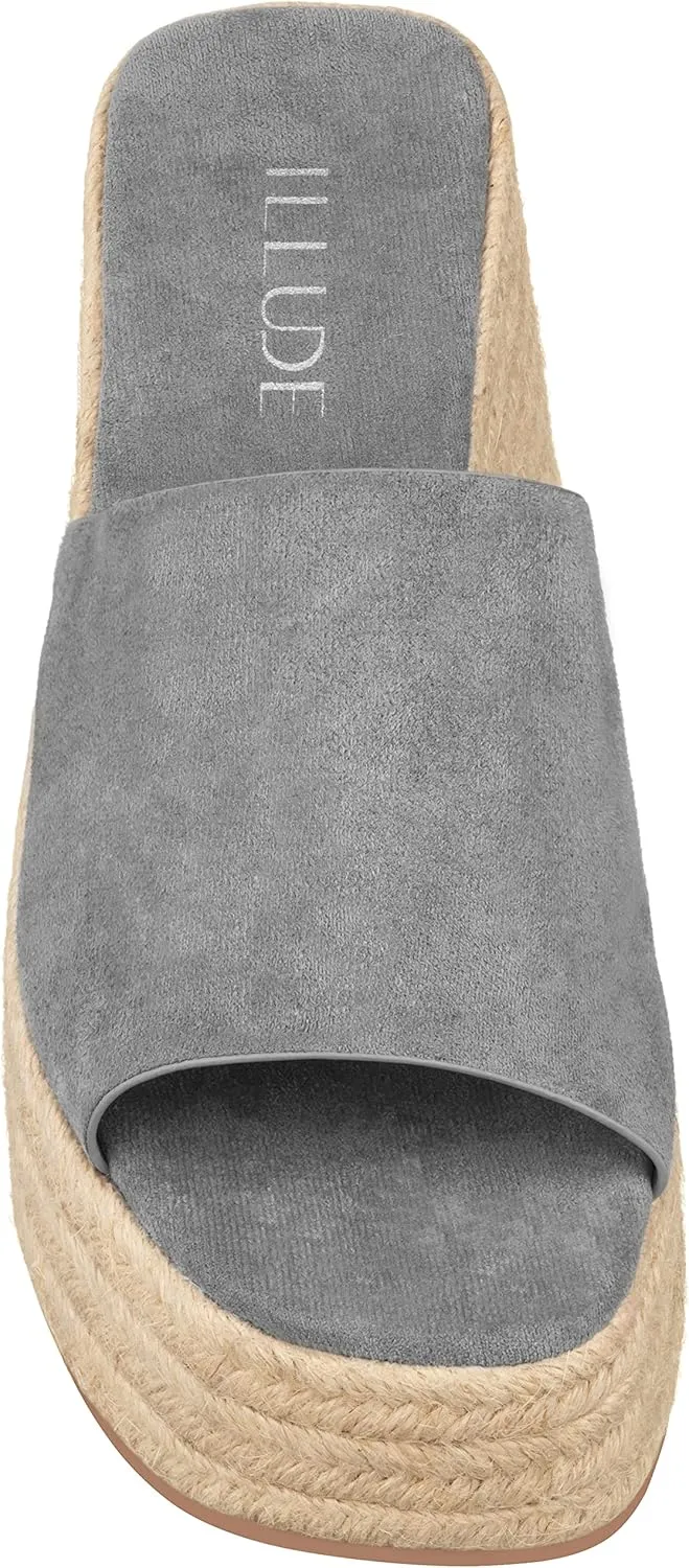 ILLUDE Women's Wedge Sandal Espadrille Platform Slip On Open Toe Wedge Heel Sandals