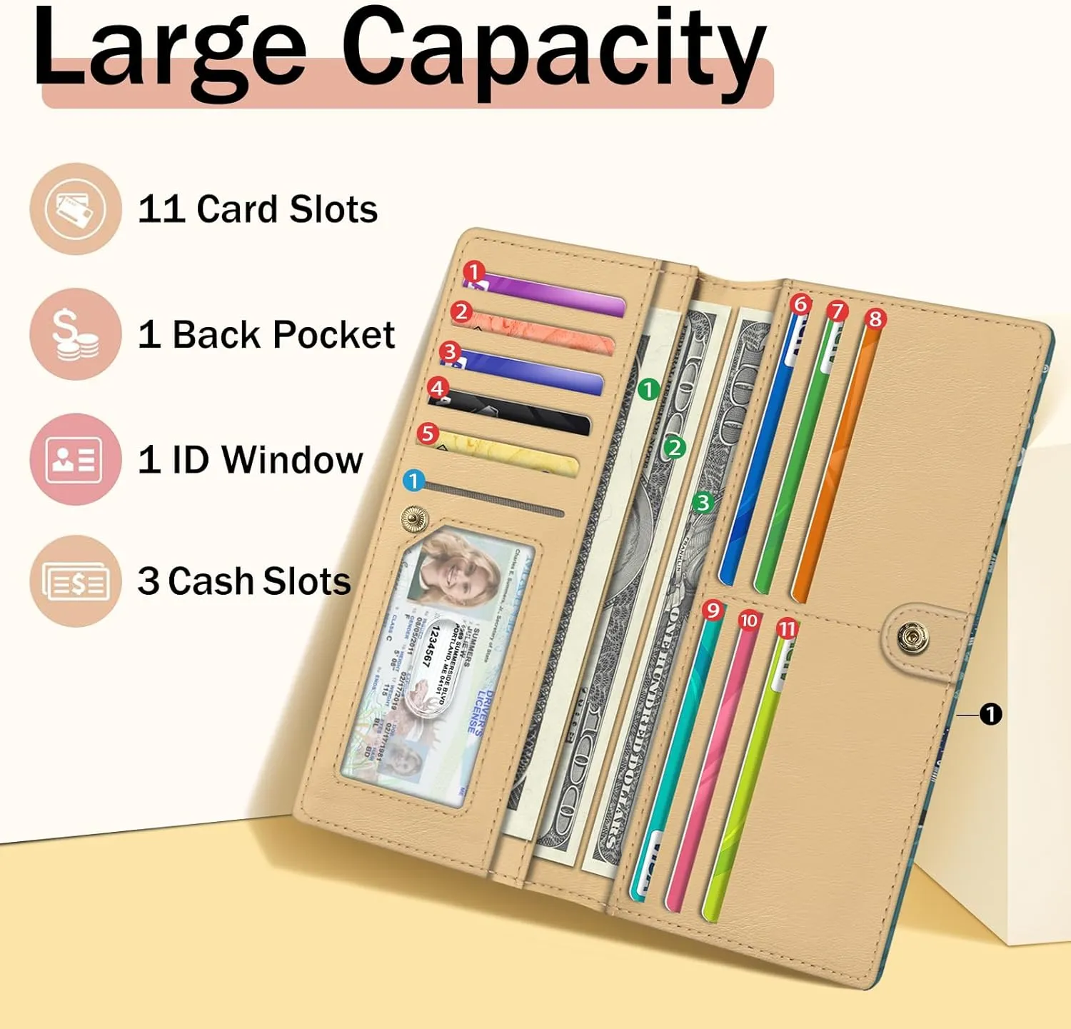 Immaturus Womens Wallet, Dolphins Whales Slim Thin RFID Blocking Credit Card Wallets, Long Bifold PU Leather Card Holder Organizer, Cute Cash Clutch Billfold with Zipper Coin Pocket Ladies Girls Gift
