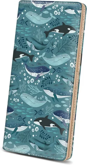 Immaturus Womens Wallet, Dolphins Whales Slim Thin RFID Blocking Credit Card Wallets, Long Bifold PU Leather Card Holder Organizer, Cute Cash Clutch Billfold with Zipper Coin Pocket Ladies Girls Gift