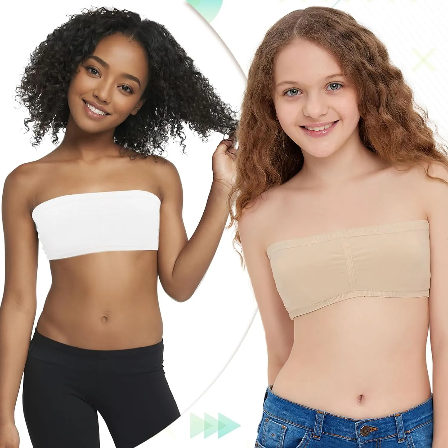 iMucci Girls Bandeau Bra Seamless Clear Strap Training Bras for Girls Sports Tube Top with Adjustable Clear Straps 7-16Y