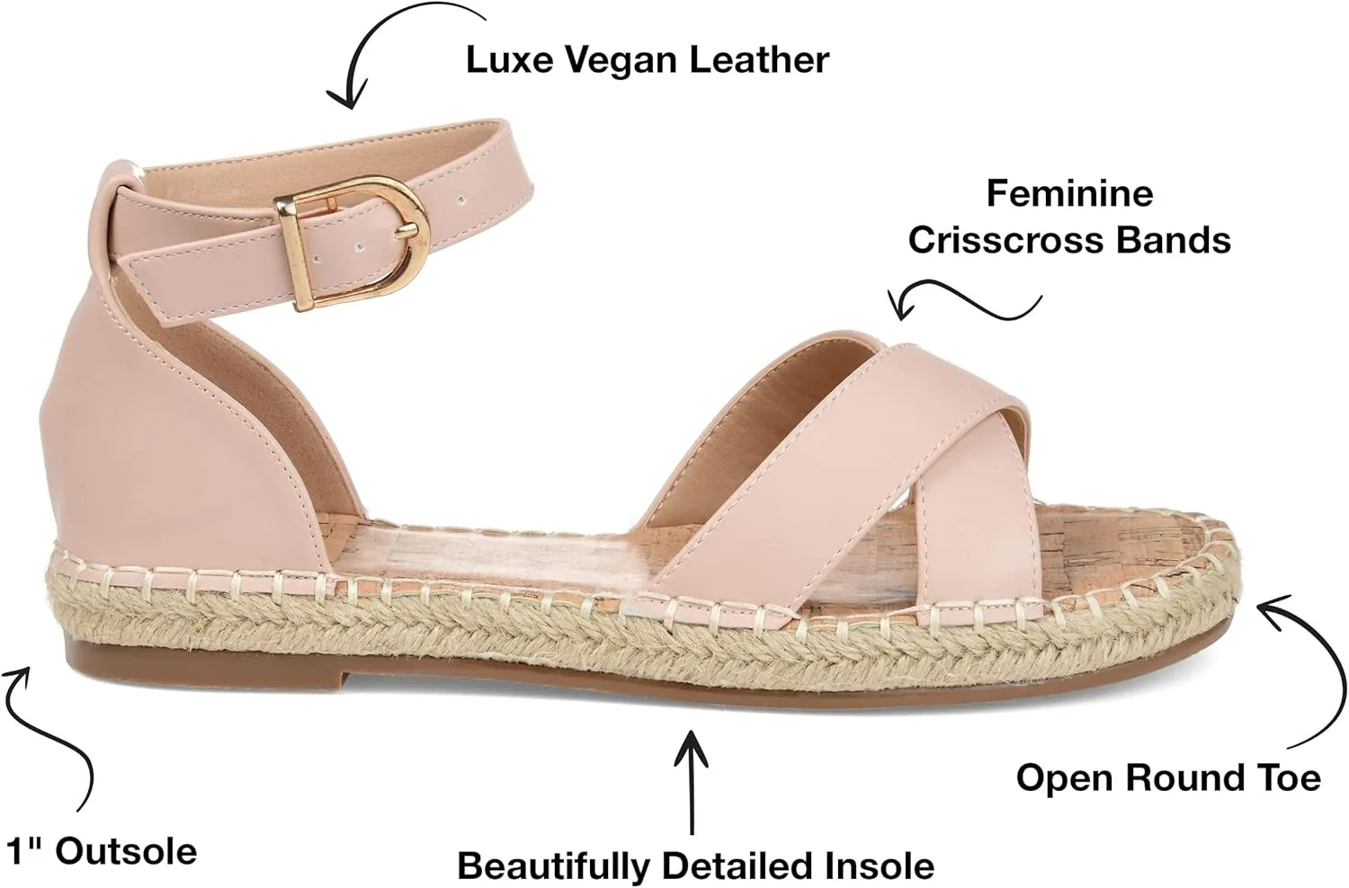 Journee Womens Flat Espadrille Strappy Crisscross Open Round Toe Sandal - Lyddia Buckle Ankle Strap Platform