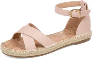 Journee Womens Flat Espadrille Strappy Crisscross Open Round Toe Sandal - Lyddia Buckle Ankle Strap Platform