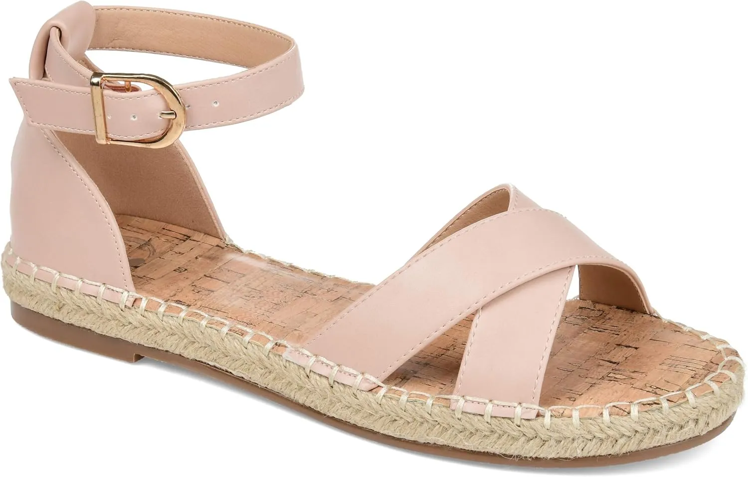 Journee Womens Flat Espadrille Strappy Crisscross Open Round Toe Sandal - Lyddia Buckle Ankle Strap Platform