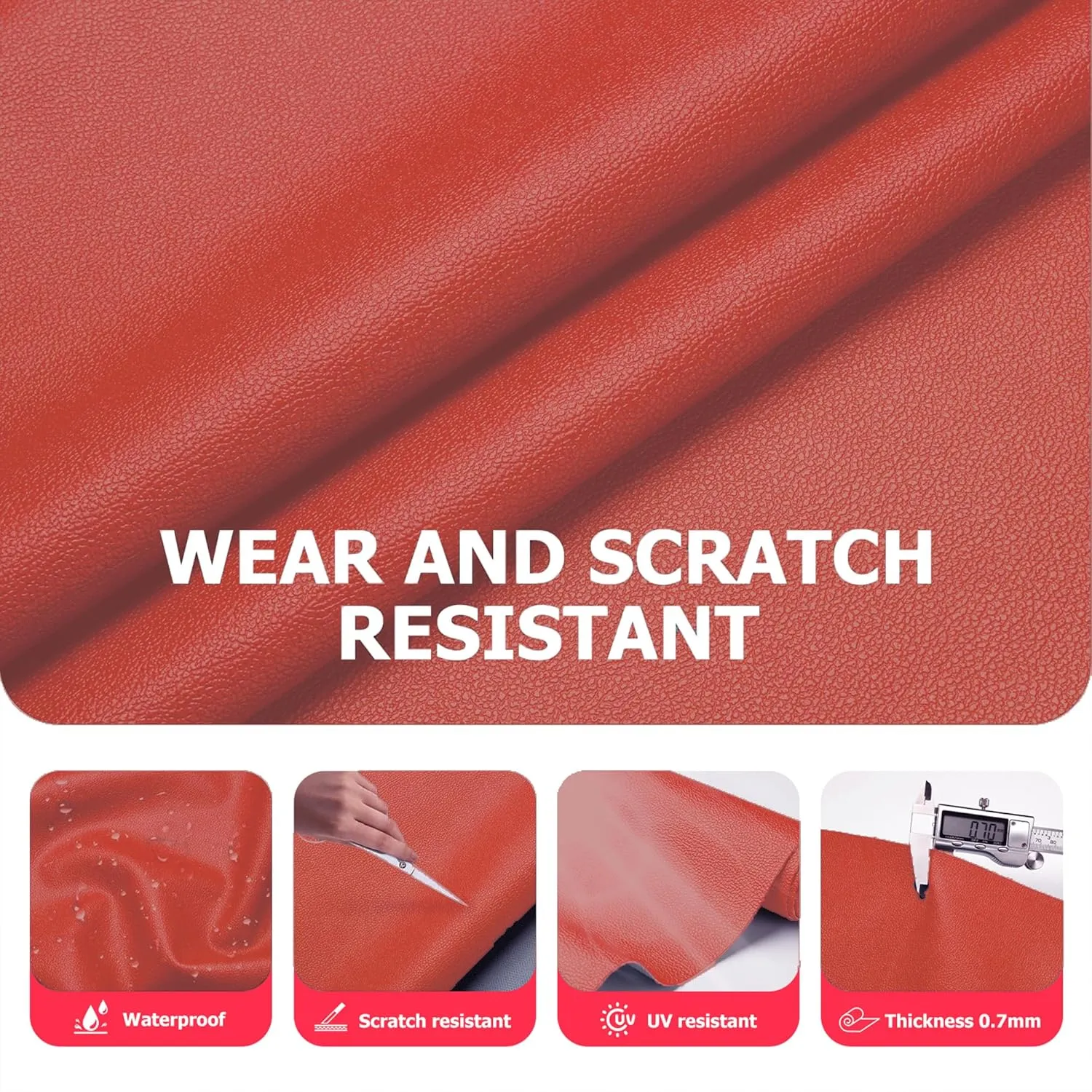 K-Musculo Vinyl Fabric, Marine Faux Leather Upholstery, for Upholstery Crafts, DIY Sewings, Sofa, Handbag, Earrings, Hair Bows Decorations (Orange Red 54'' X 108'' inch 3Yd)