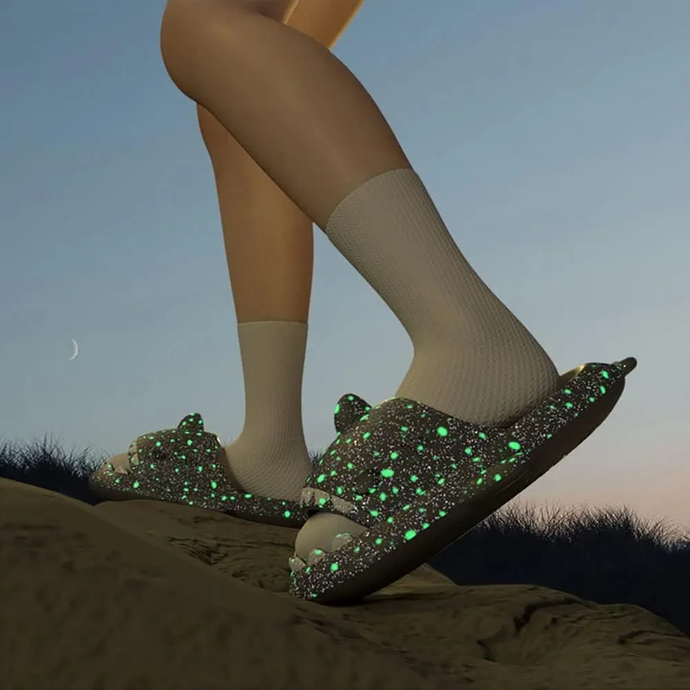 Kapley Galaxy Shark Slides Glow In The Dark, Cloud Starry Sky Luminous Shark Slides for Women Men