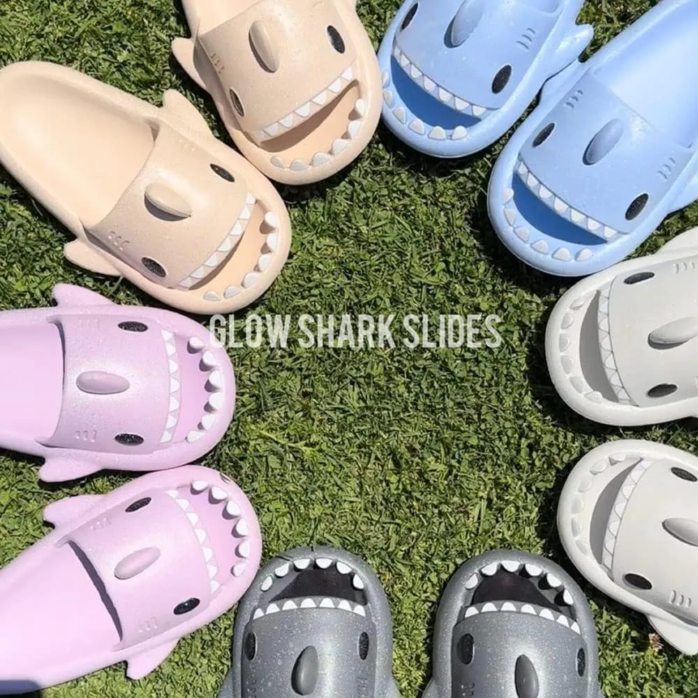 Kapley Galaxy Shark Slides Glow In The Dark, Cloud Starry Sky Luminous Shark Slides for Women Men