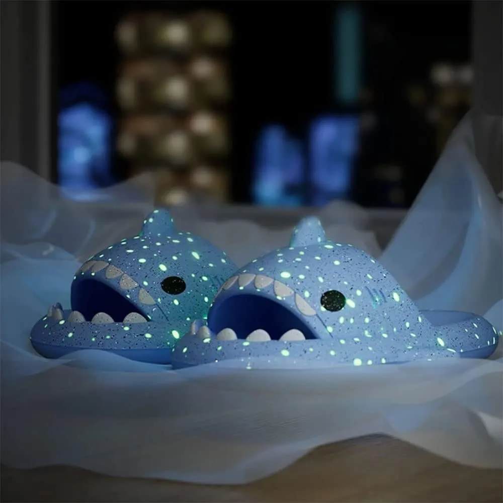 Kapley Galaxy Shark Slides Glow In The Dark, Cloud Starry Sky Luminous Shark Slides for Women Men
