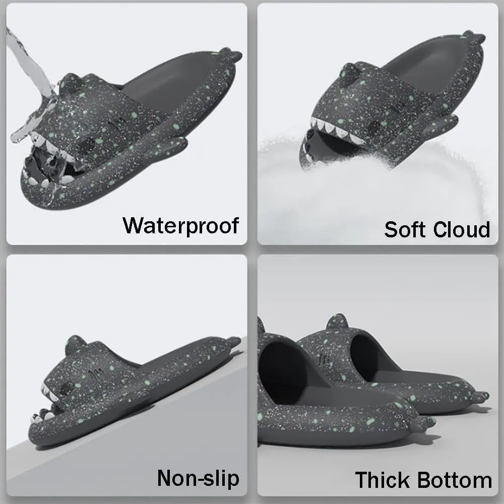 Kapley Galaxy Shark Slides Glow In The Dark, Cloud Starry Sky Luminous Shark Slides for Women Men