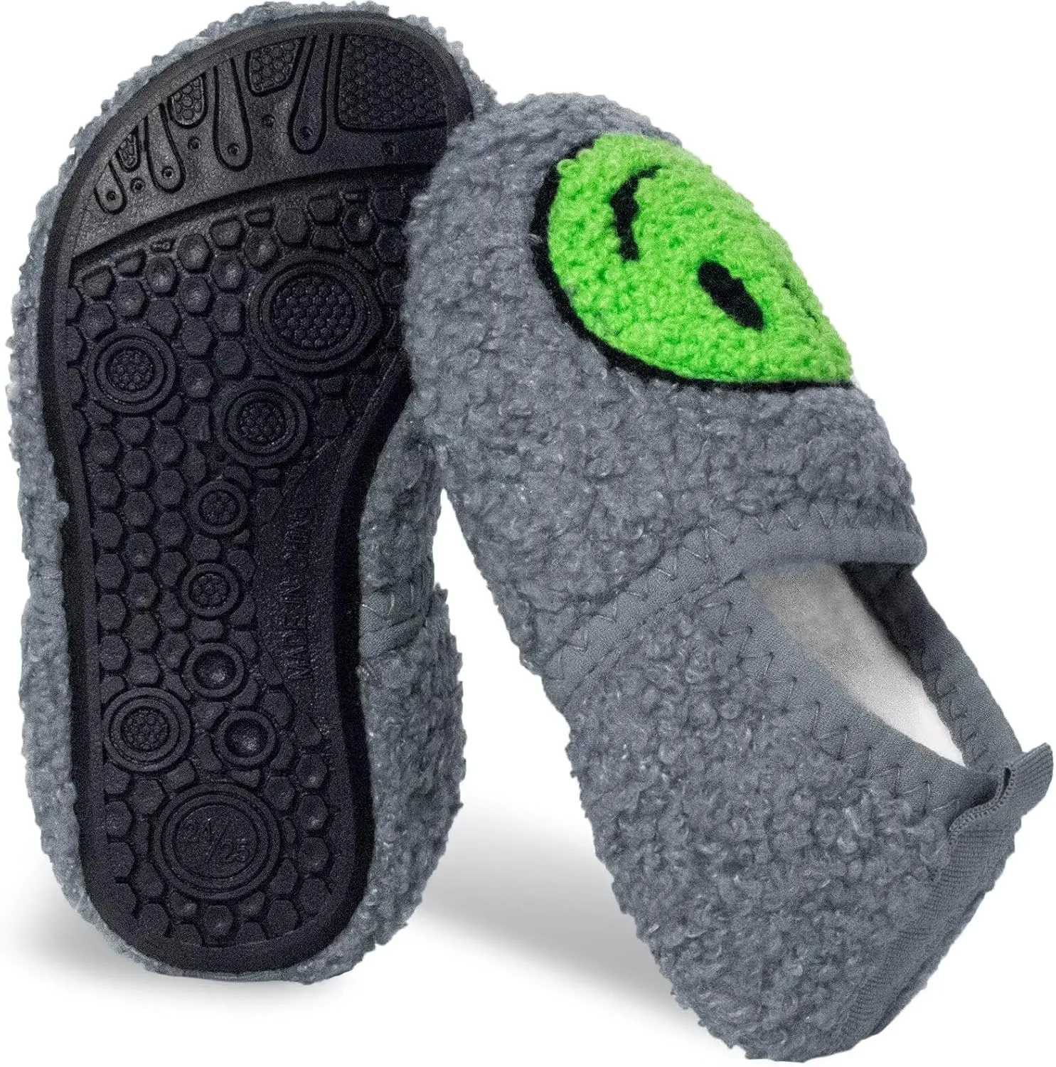 KEYUSHOP Smile Face Toddler Kids Slippers - Cute Soft Plush Non-Slip Rubber Sole Socks Shoes - Warm, Lightweight, Outdoor Walking Shoes