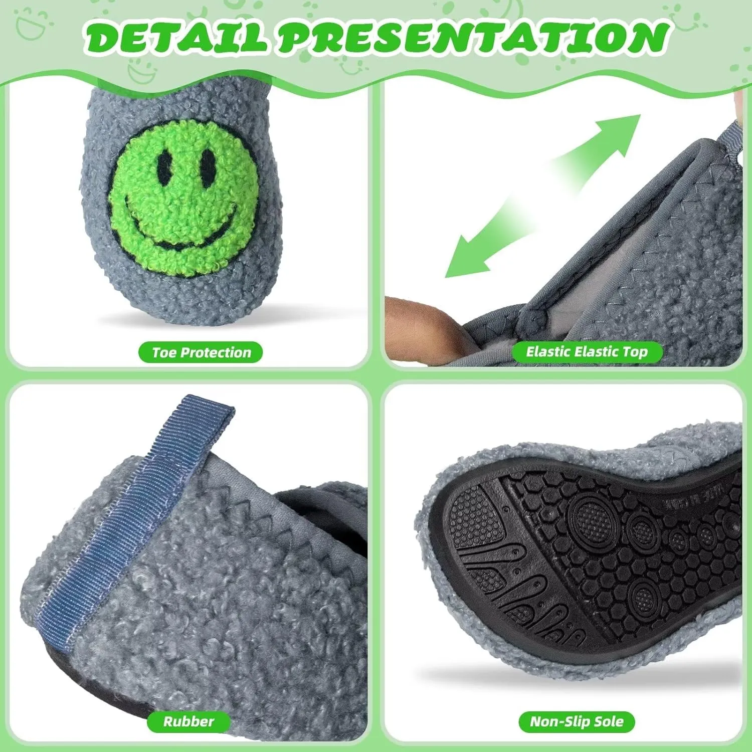 KEYUSHOP Smile Face Toddler Kids Slippers - Cute Soft Plush Non-Slip Rubber Sole Socks Shoes - Warm, Lightweight, Outdoor Walking Shoes