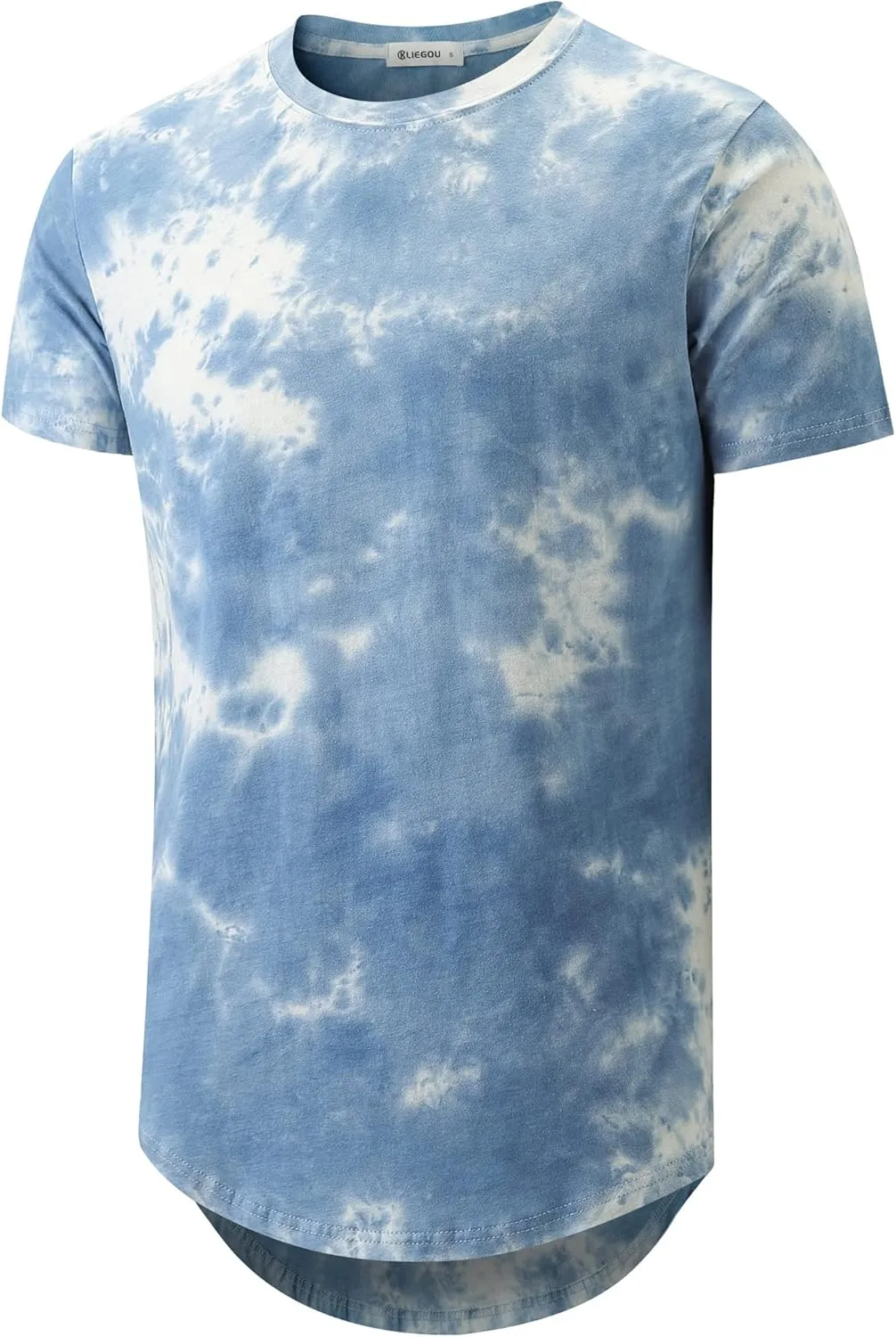 KLIEGOU Mens Hip Hop Tie-Dyed Hipster Curve Hem T Shirt