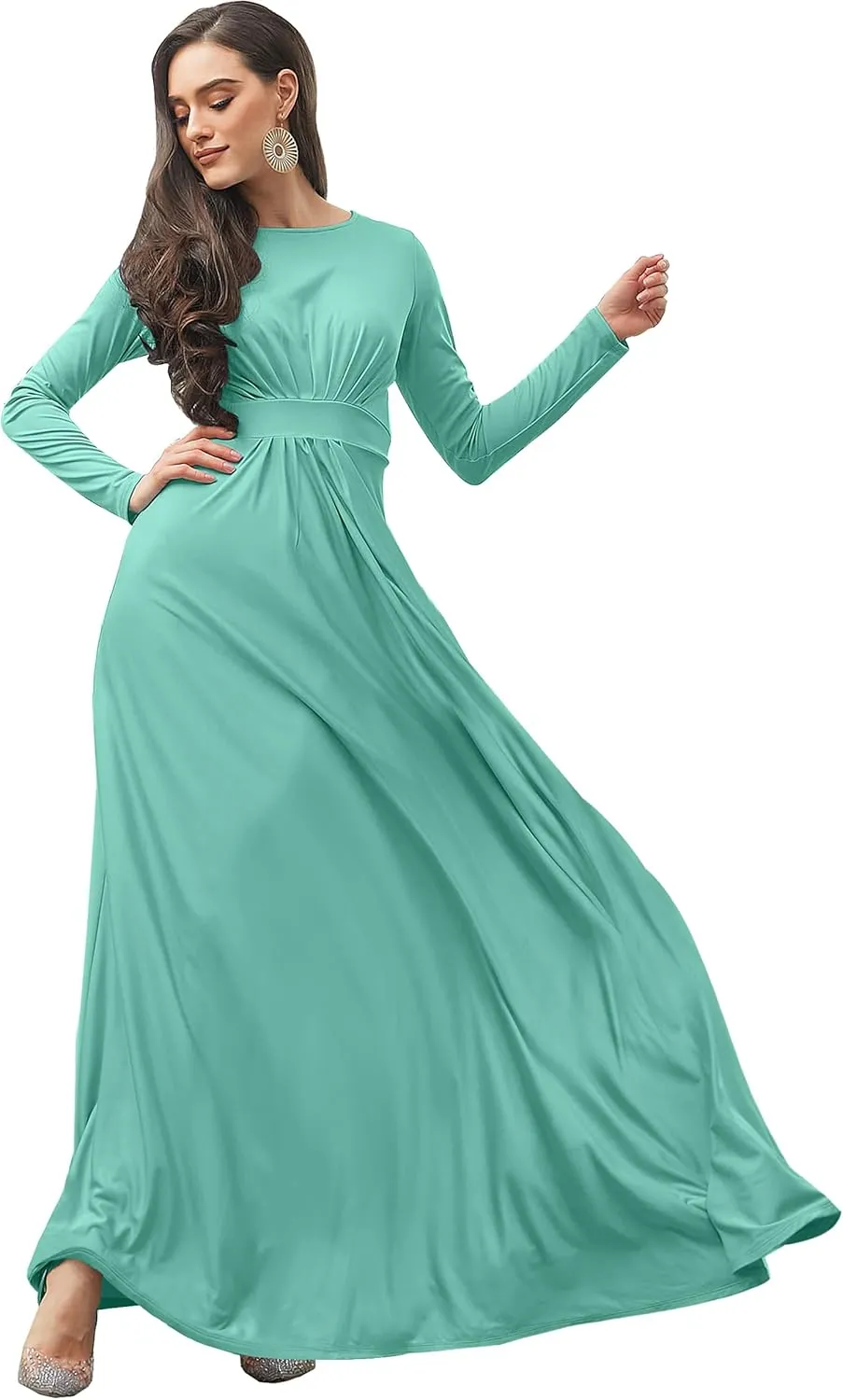 KOH KOH Womens Long Sleeve Flowy Empire Waist Fall Winter Party Gown