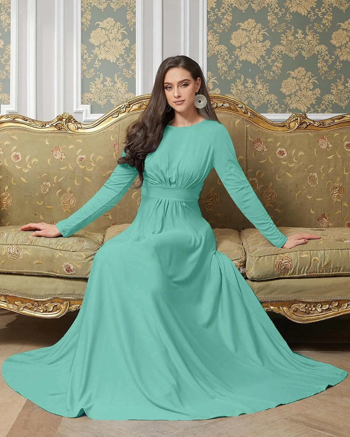 KOH KOH Womens Long Sleeve Flowy Empire Waist Fall Winter Party Gown