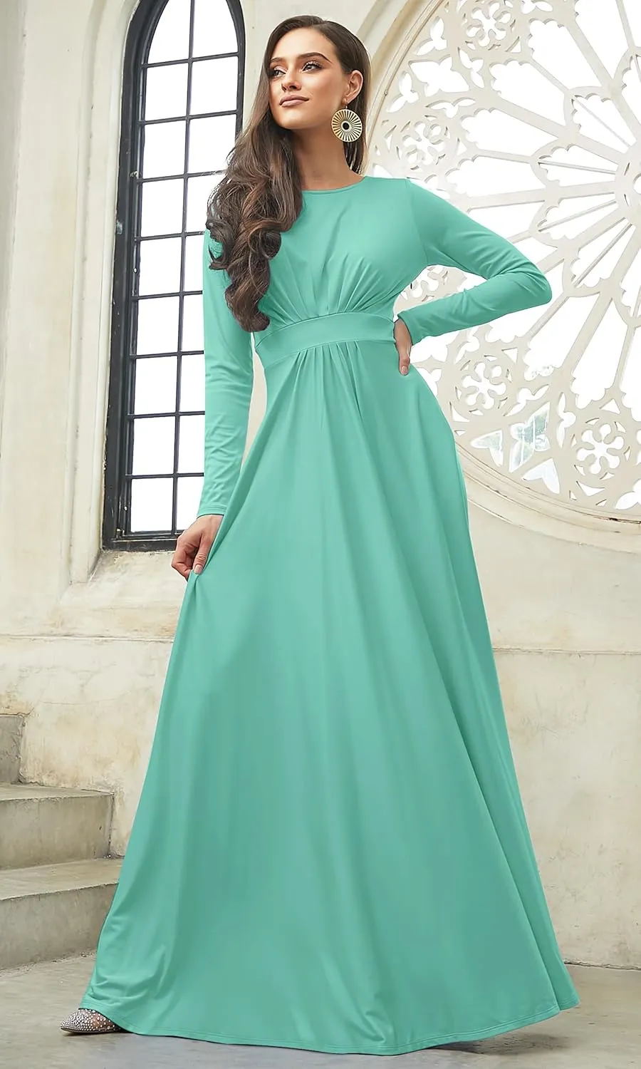KOH KOH Womens Long Sleeve Flowy Empire Waist Fall Winter Party Gown