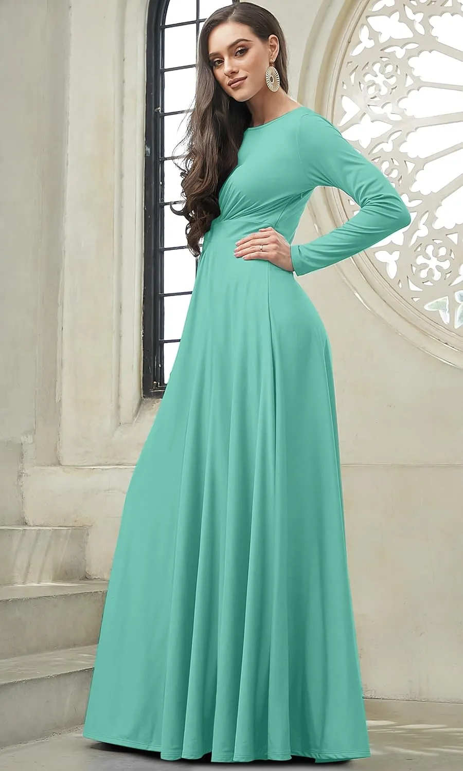 KOH KOH Womens Long Sleeve Flowy Empire Waist Fall Winter Party Gown