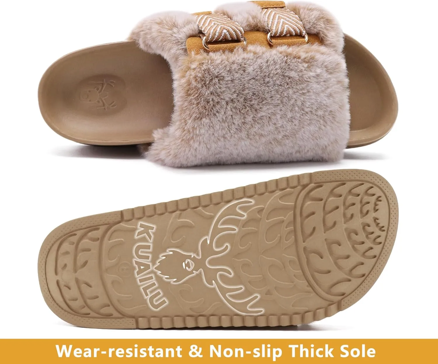KuaiLu Women's Orthotic Slippers With Arch Support Soft Cushion Sandal Slippers for Woman Ladies Fashion Open Toe Faux Fur Platform Slipper Indoor Outdoor Size 6~12