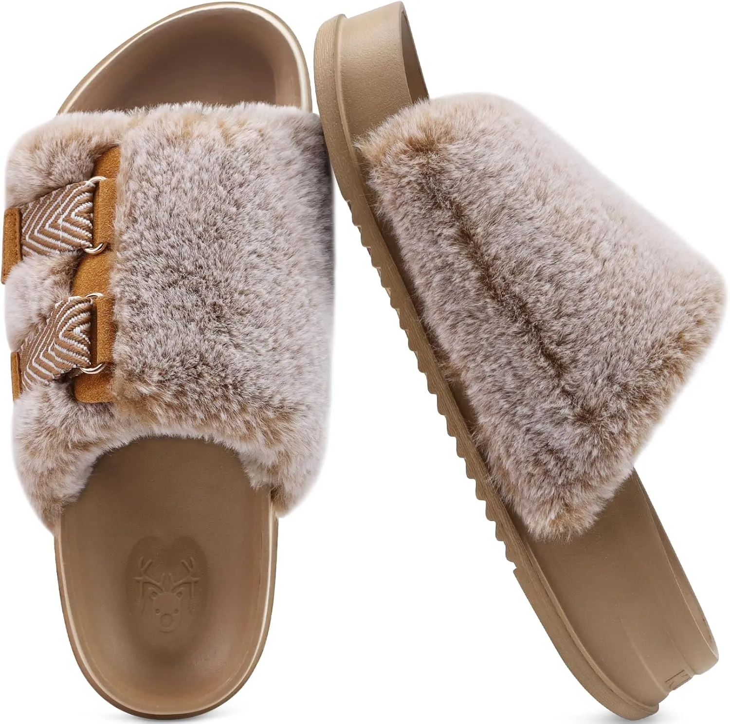KuaiLu Women's Orthotic Slippers With Arch Support Soft Cushion Sandal Slippers for Woman Ladies Fashion Open Toe Faux Fur Platform Slipper Indoor Outdoor Size 6~12