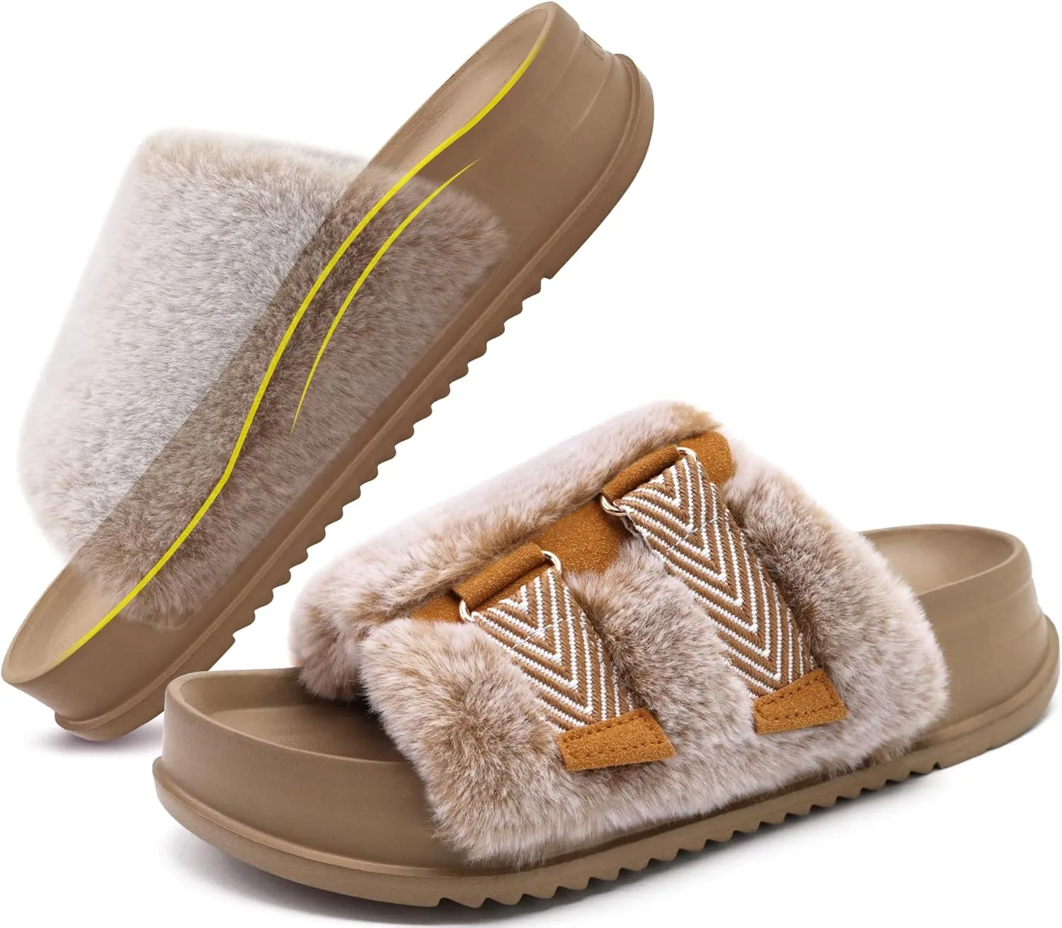 KuaiLu Women's Orthotic Slippers With Arch Support Soft Cushion Sandal Slippers for Woman Ladies Fashion Open Toe Faux Fur Platform Slipper Indoor Outdoor Size 6~12