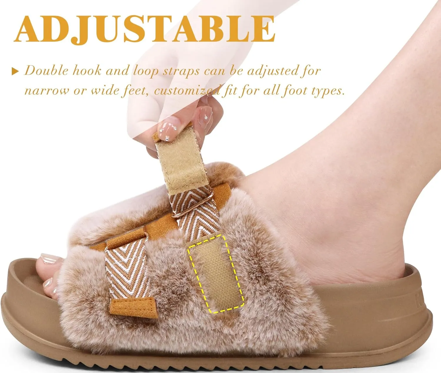KuaiLu Women's Orthotic Slippers With Arch Support Soft Cushion Sandal Slippers for Woman Ladies Fashion Open Toe Faux Fur Platform Slipper Indoor Outdoor Size 6~12