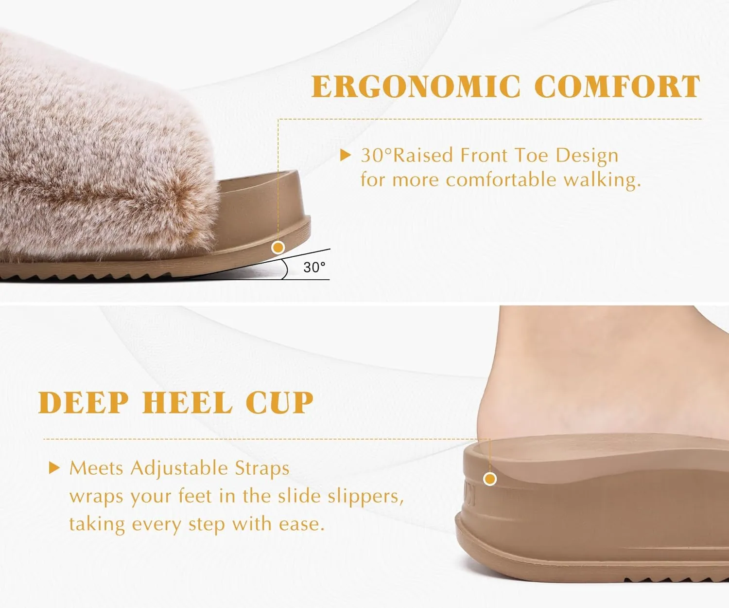 KuaiLu Women's Orthotic Slippers With Arch Support Soft Cushion Sandal Slippers for Woman Ladies Fashion Open Toe Faux Fur Platform Slipper Indoor Outdoor Size 6~12
