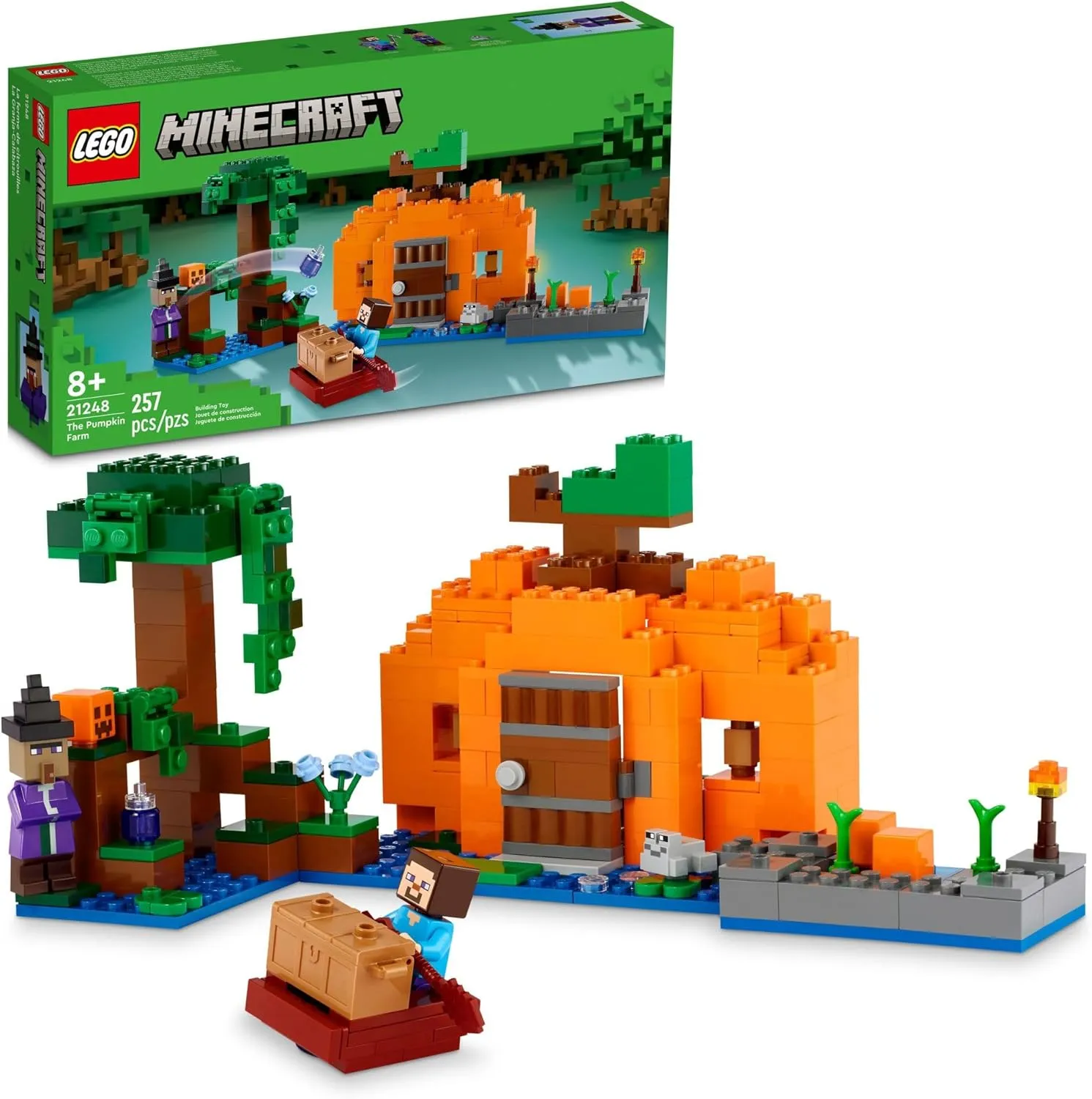 LEGO Minecraft The Pumpkin Farm - Building Toy for Kids Age 8  - Toy for Boys, Girls, & Gamers W/Steve Minifigure, Witch, & More - 21248