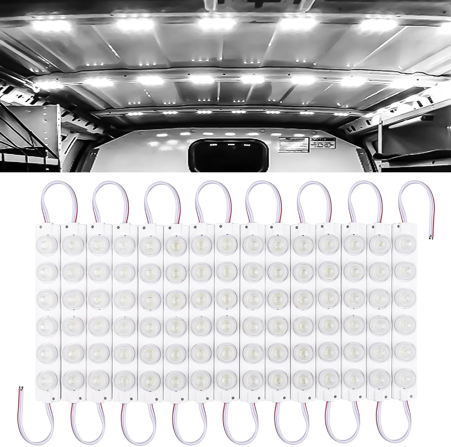 Linkstyle 12V 90 LEDs Van Interior Lights Kit, Super Bright Ceiling Dome Lamp Lights for Van RV Trailer Boat Bus, 15 Modules White