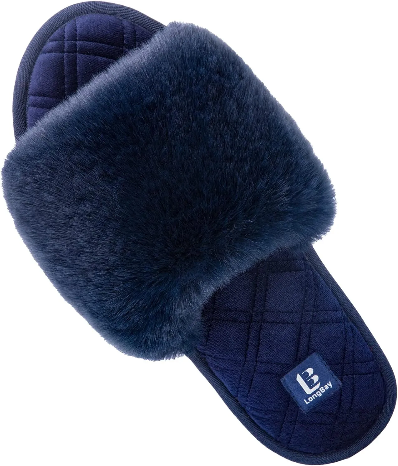 LongBay Women's Fuzzy Faux Fur Memory Foam Cozy Flat Spa Slide Slippers Comfy Open Toe Slip On House Shoes Sandals