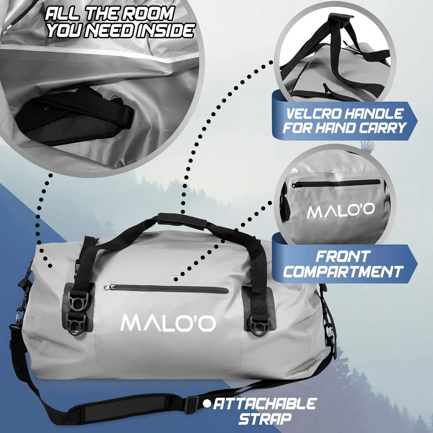 Malo'o Waterproof Roll-Top Duffel - 100L - Keep Gear Dry for Outdoor Adventures - Pockets & Molle Loops
