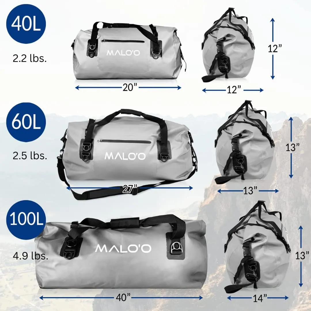 Malo'o Waterproof Roll-Top Duffel - 100L - Keep Gear Dry for Outdoor Adventures - Pockets & Molle Loops