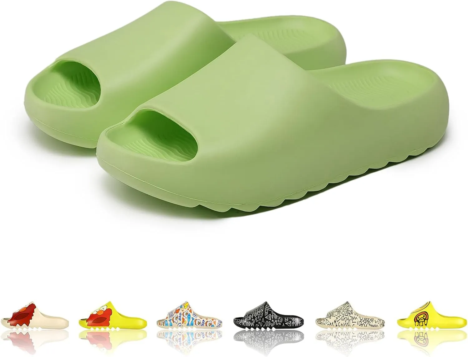 Men Women Cloud Cushion Slides EVA Pillow Slippers Cute Cartoon Print Non-Slip Shower Sandals Open Toe for Bathroom House Spa Gym Home Soft Comfy Shoes