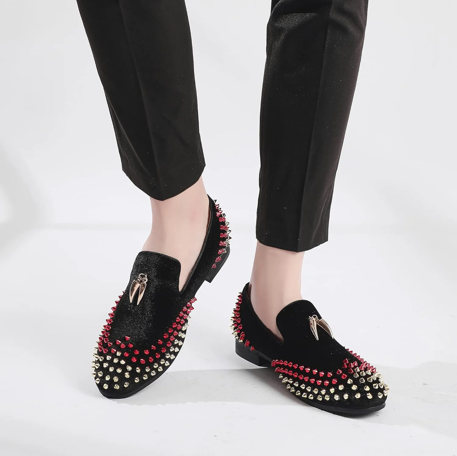Mens Leopard Loafers Leather Embroidery Spiked Slip on Dress Shoes Slipper Luxury Fashion Penny Prom