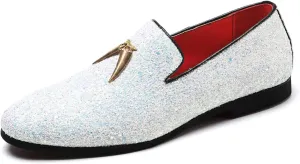 Mens Smoking Glitter Slipper, Luxury Penny Slip-On Classic Party Wedding Tuxedo Loafers Sparkle Dress Shoes