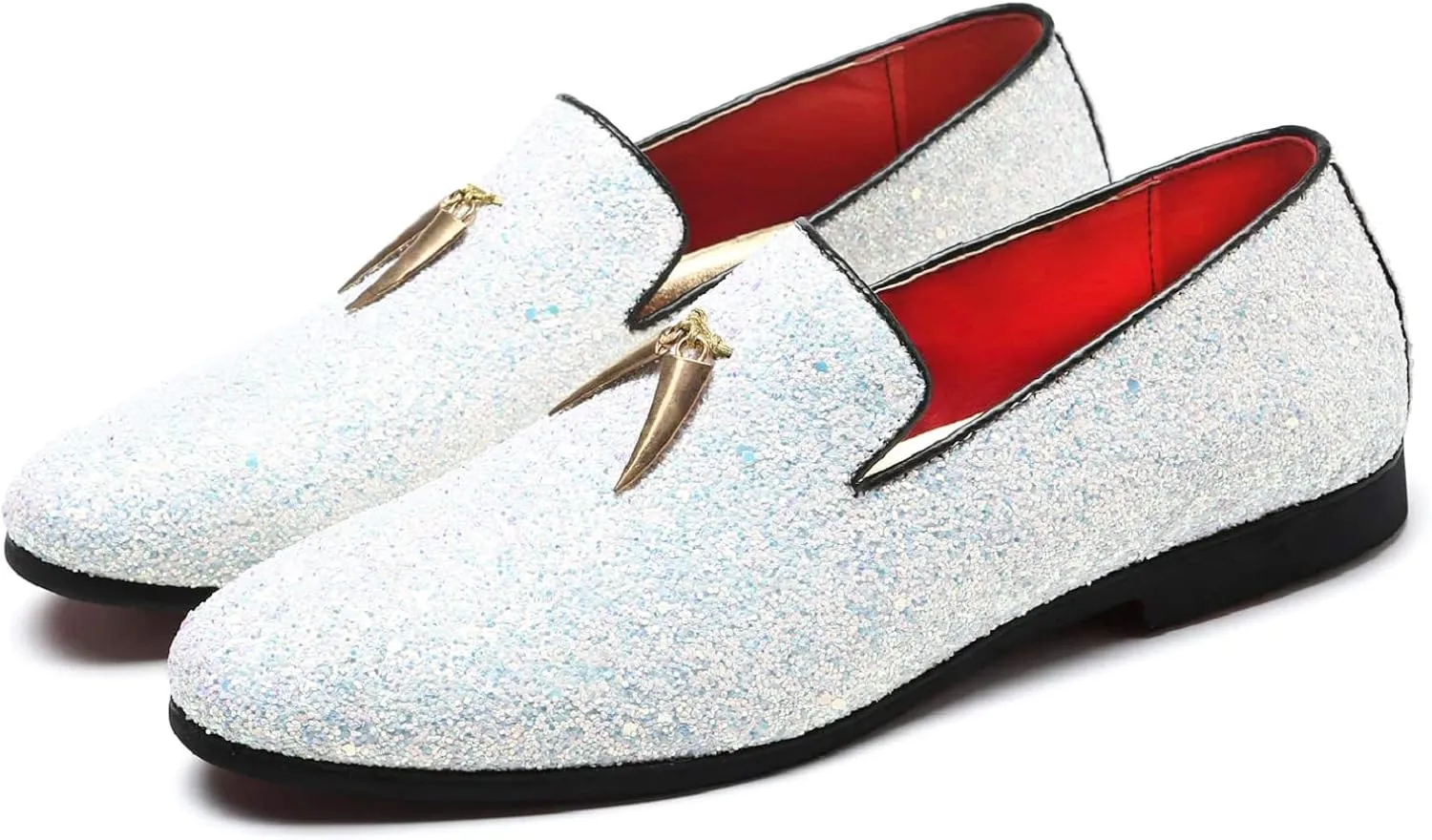 Mens Smoking Glitter Slipper, Luxury Penny Slip-On Classic Party Wedding Tuxedo Loafers Sparkle Dress Shoes