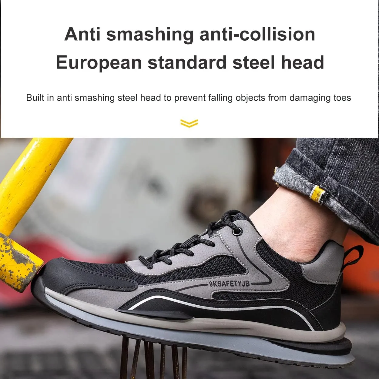 Men's Work Shoes Steel Toe Safety Shoes for Men Lightweight Work Sneakers Puncture Proof Safety Work Shoes for Construction Non Slip Safety Sneakers Comfortable Breathable Walking Tennis Shoes
