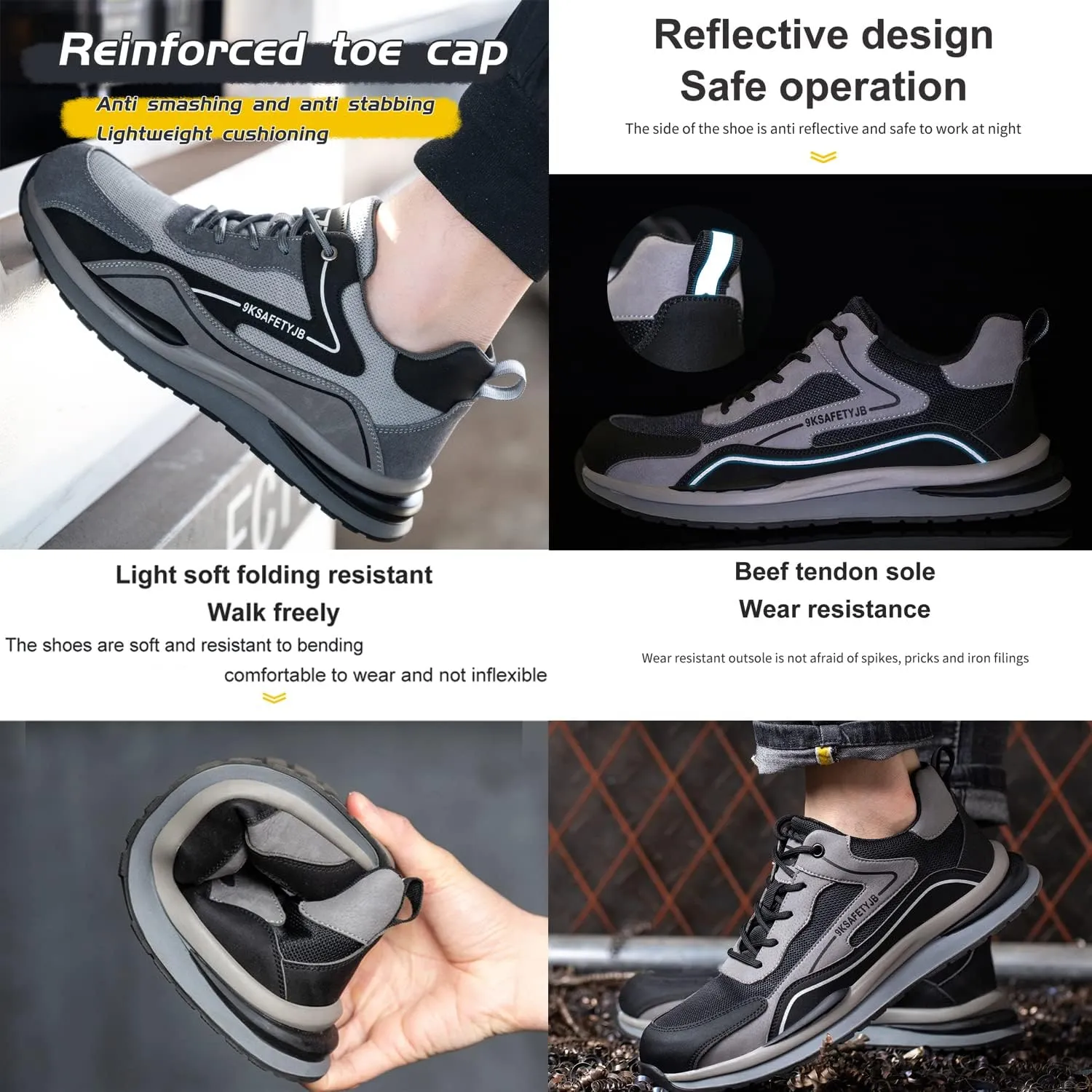 Men's Work Shoes Steel Toe Safety Shoes for Men Lightweight Work Sneakers Puncture Proof Safety Work Shoes for Construction Non Slip Safety Sneakers Comfortable Breathable Walking Tennis Shoes