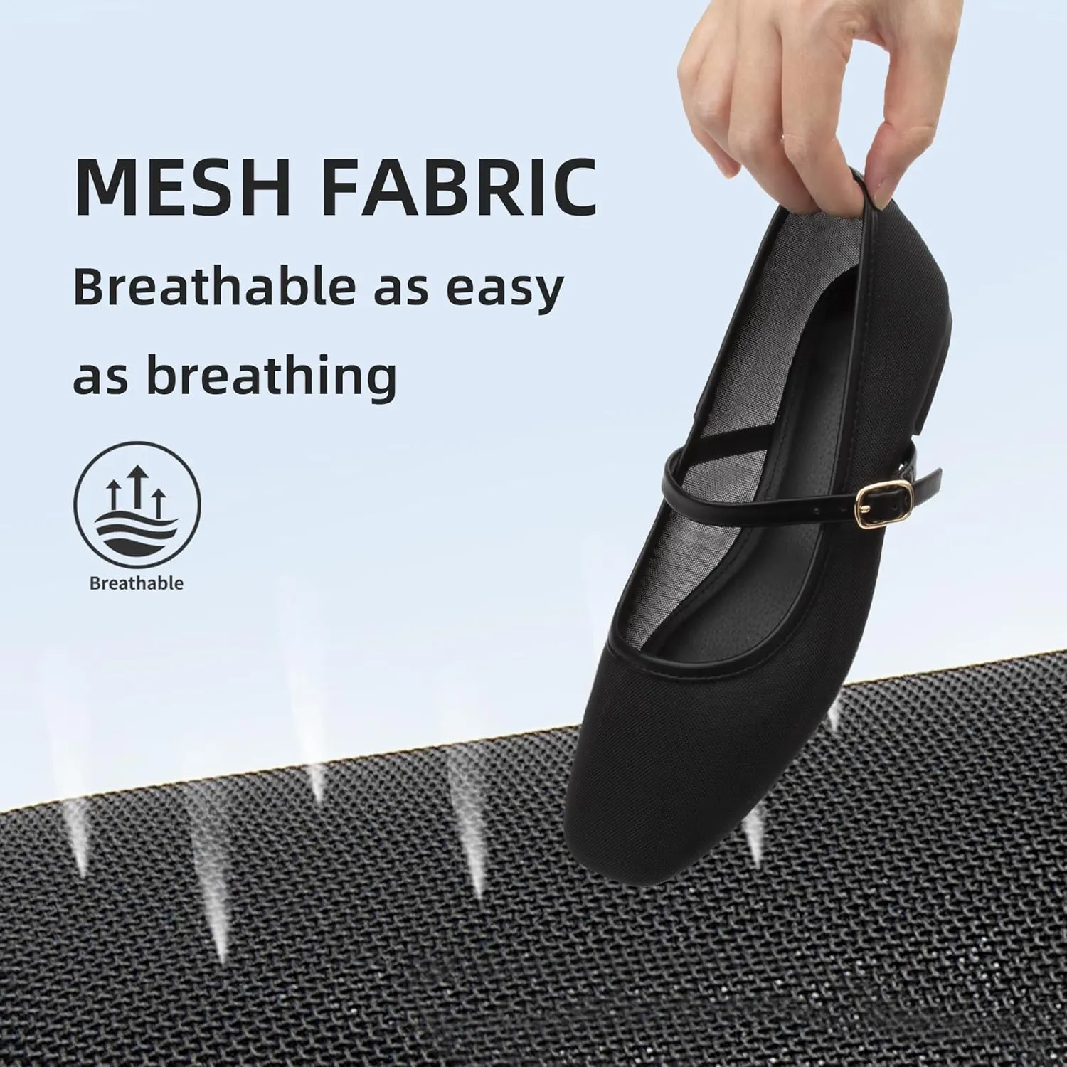 Mesh Ballet Flats Square Toe Mary Jane Flats Buckle Women Comfy Causal Dress Shoes