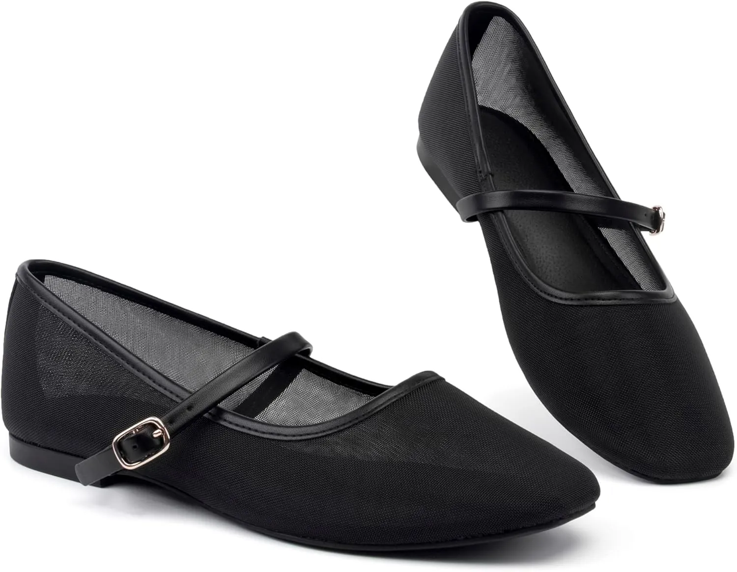 Mesh Ballet Flats Square Toe Mary Jane Flats Buckle Women Comfy Causal Dress Shoes