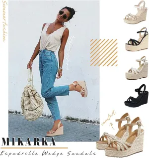 mikarka Sandals for Women, Platform Ankle Strap Womens Sandals Open Toe Espadrille Wedge Sandals for Women Concise Casual Summer Womens Shoes
