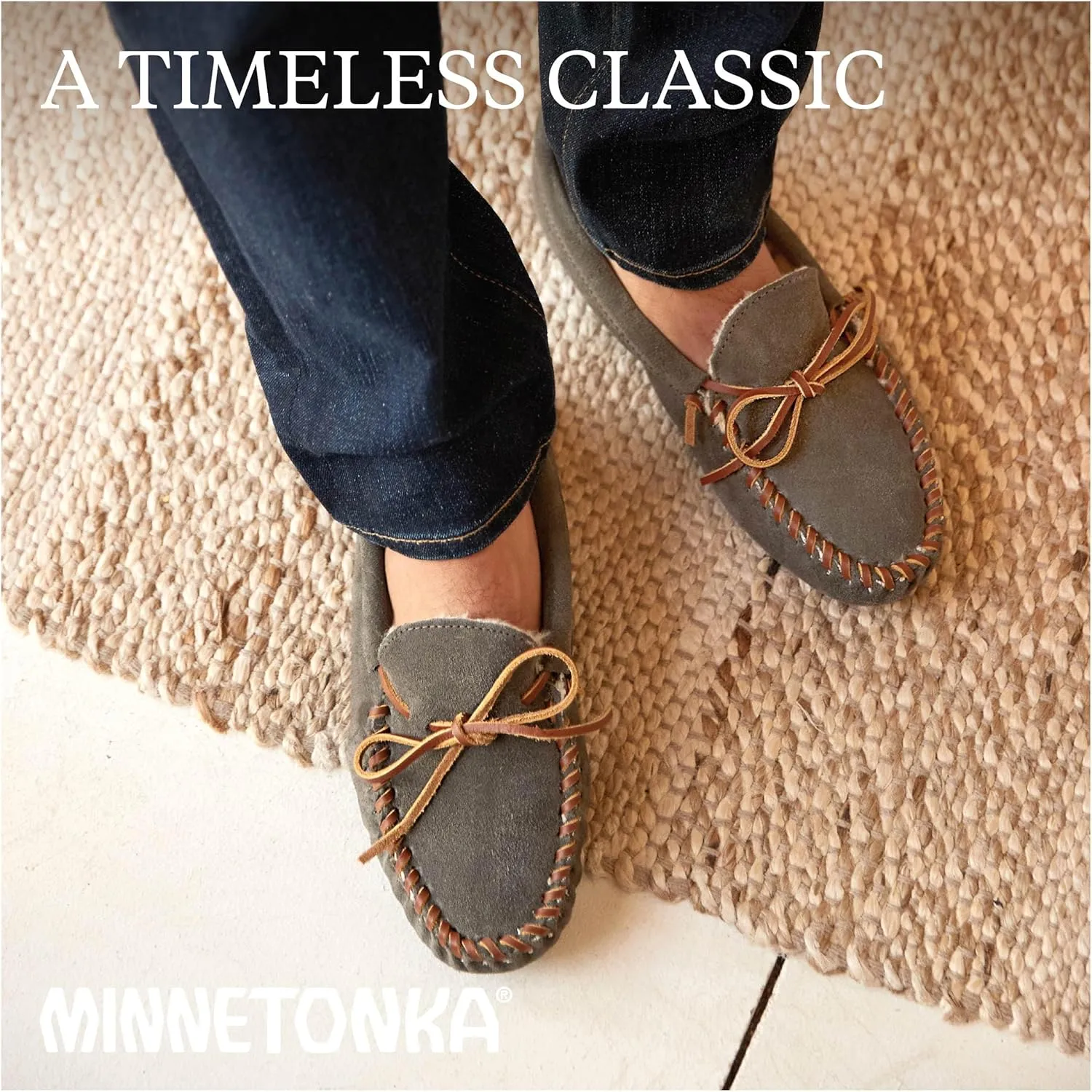 Minnetonka Men's Pile Lined Soft Leather Sole Slipper