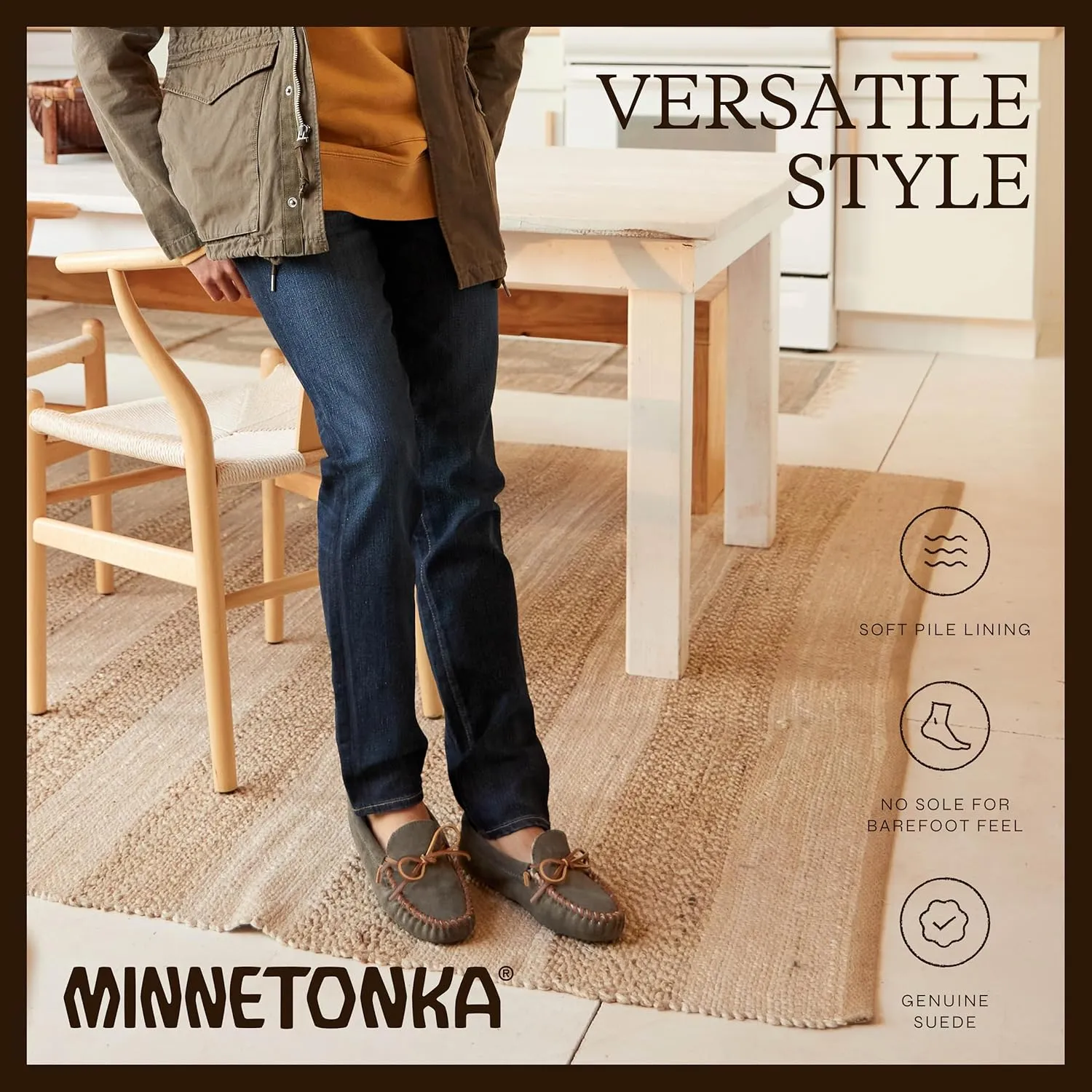 Minnetonka Men's Pile Lined Soft Leather Sole Slipper