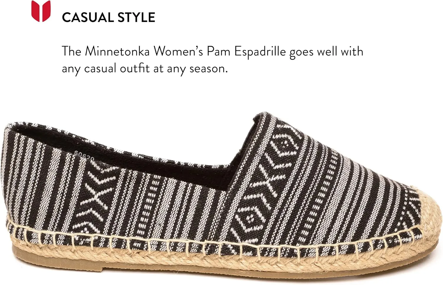 Minnetonka Women’s Pam Espadrille - Handcrafted with Microsuede Fabric Lining, MinnFLEX Rubber Outsole, Elastic Gore, Patterned Fabric Upper, and Cushion Insole