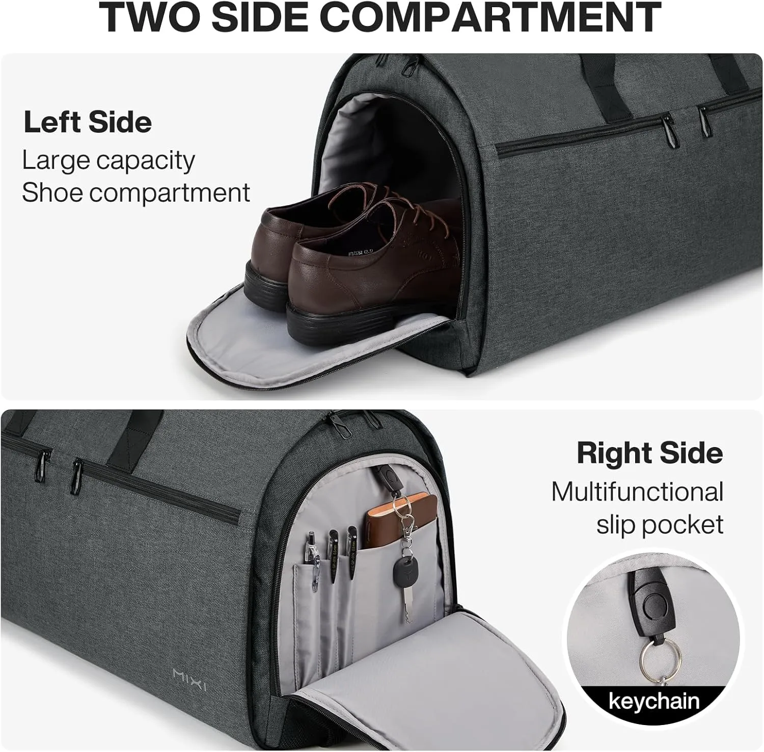 mixi Carry On Garment Bag for Travel 56L Convertible Duffle Bag for Men Women 2 in 1 Hanging Luggage Suitcase Dress Suit Travel Bag with Shoes Pouch, Rock Gray