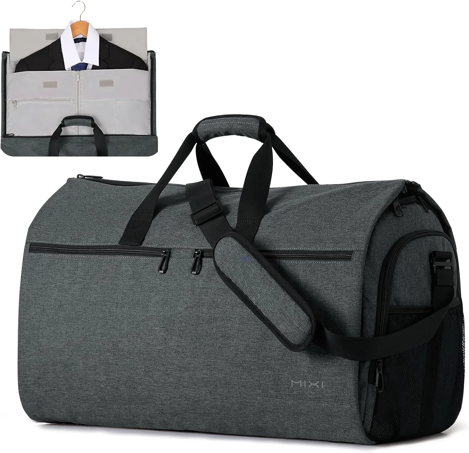 mixi Carry On Garment Bag for Travel 56L Convertible Duffle Bag for Men Women 2 in 1 Hanging Luggage Suitcase Dress Suit Travel Bag with Shoes Pouch, Rock Gray