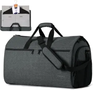 mixi Carry On Garment Bag for Travel 56L Convertible Duffle Bag for Men Women 2 in 1 Hanging Luggage Suitcase Dress Suit Travel Bag with Shoes Pouch, Rock Gray